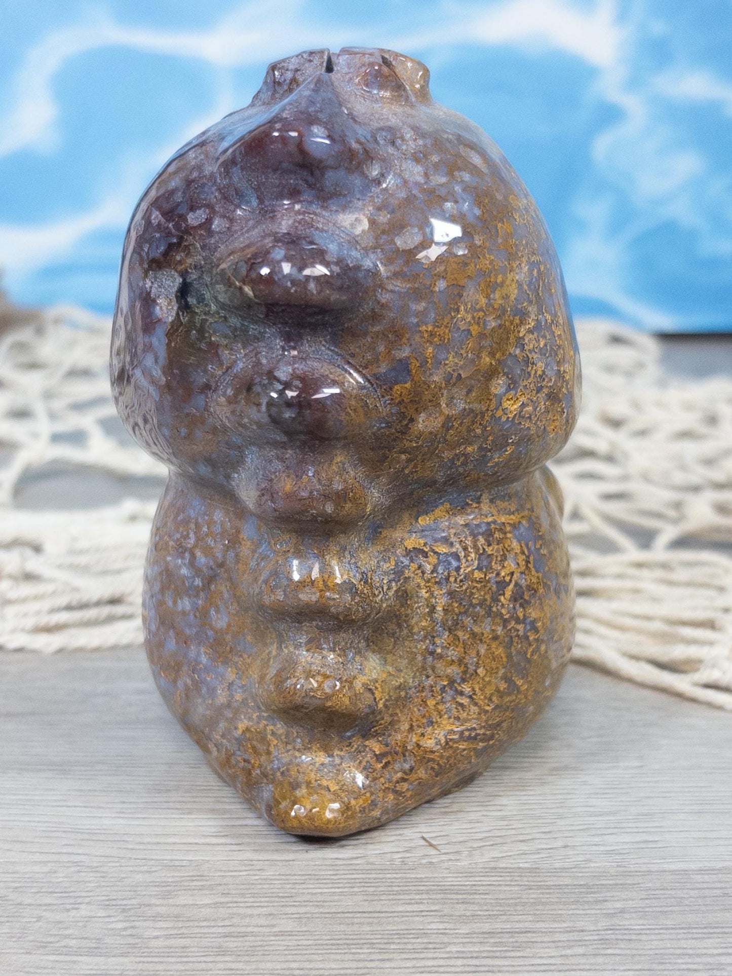 XL Ocean Jasper with Moss Agate Baby Dino Carving