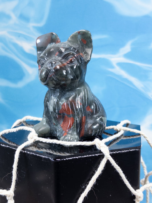 Bloodstone French Bulldog Carving