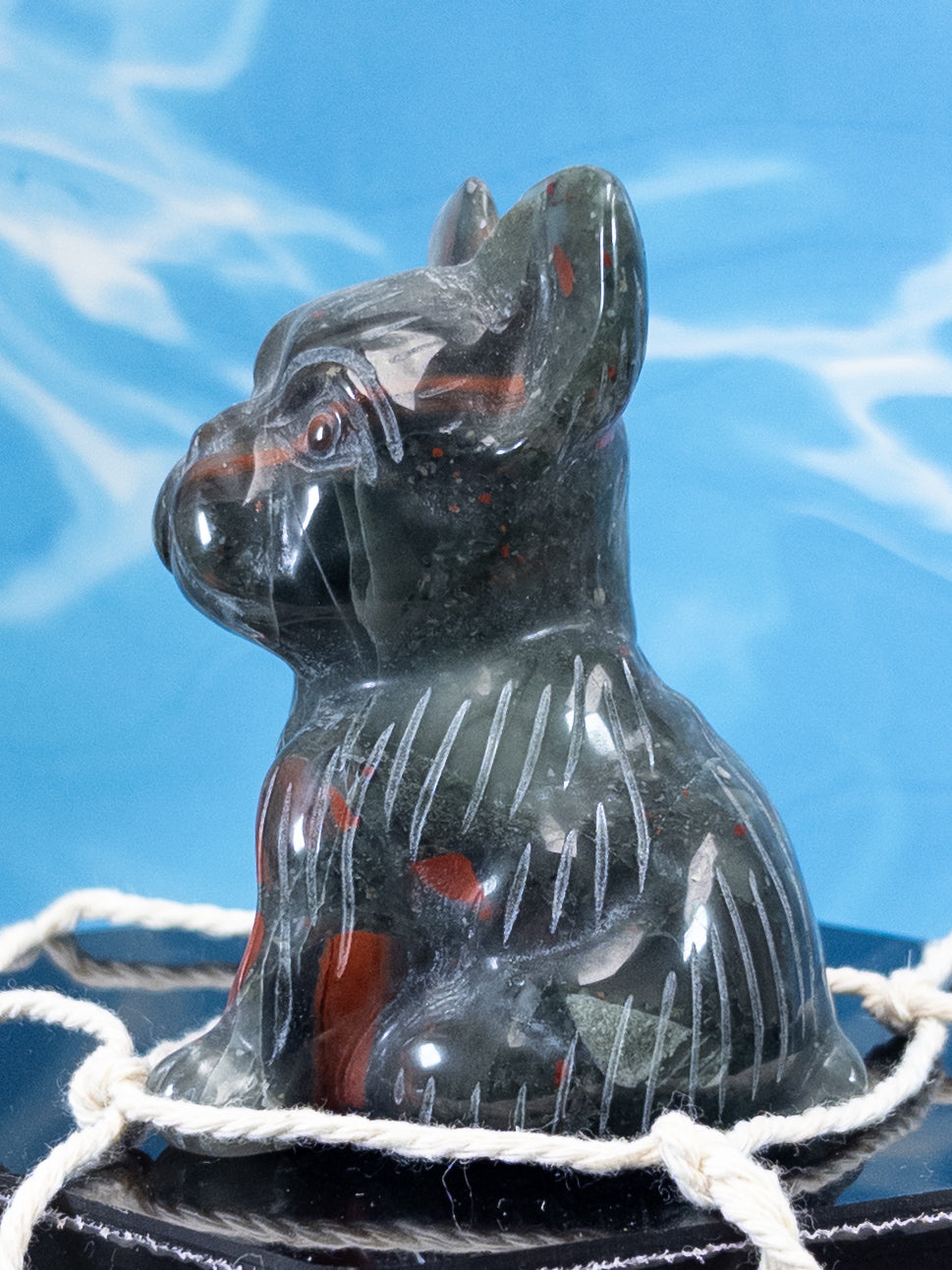 Bloodstone French Bulldog Carving