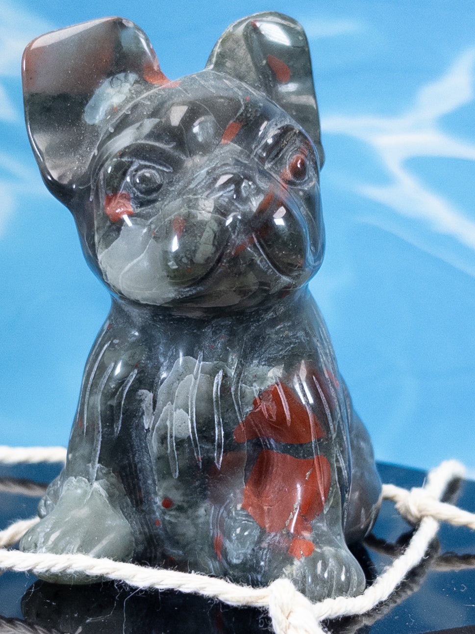 Bloodstone French Bulldog Carving