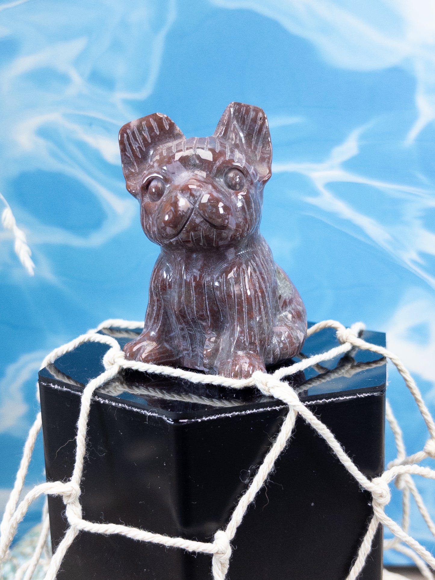 Ocean Jasper French Bulldog Carving