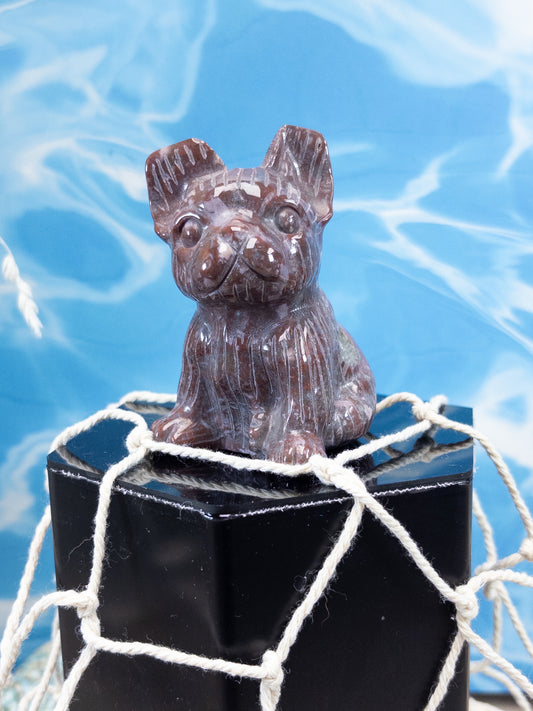 Ocean Jasper French Bulldog Carving
