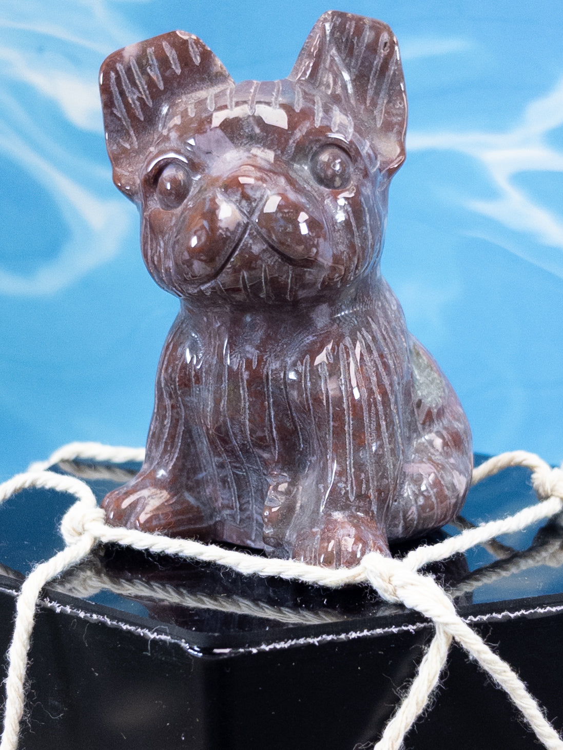 Ocean Jasper French Bulldog Carving