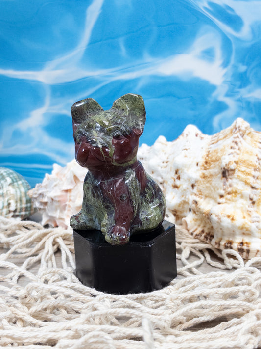 Dragon Bloodstone French Bulldog Carving