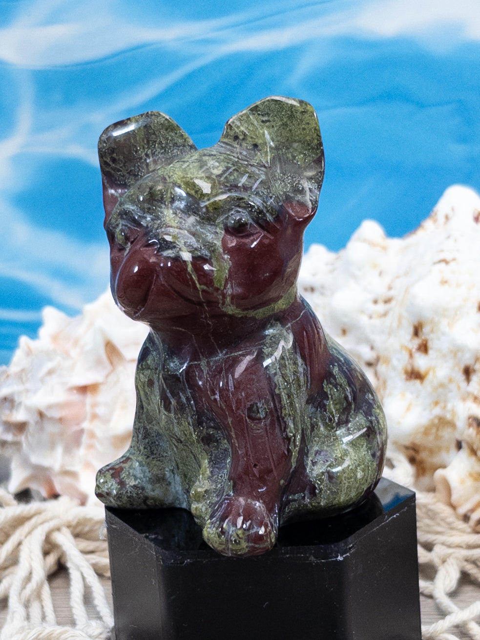 Dragon Bloodstone French Bulldog Carving