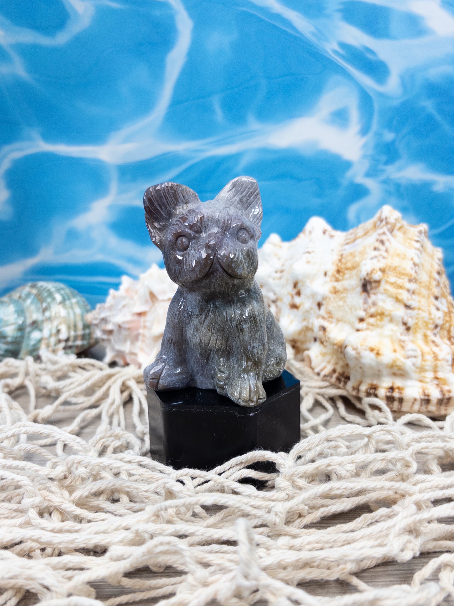 Ocean Jasper French Bulldog Carving