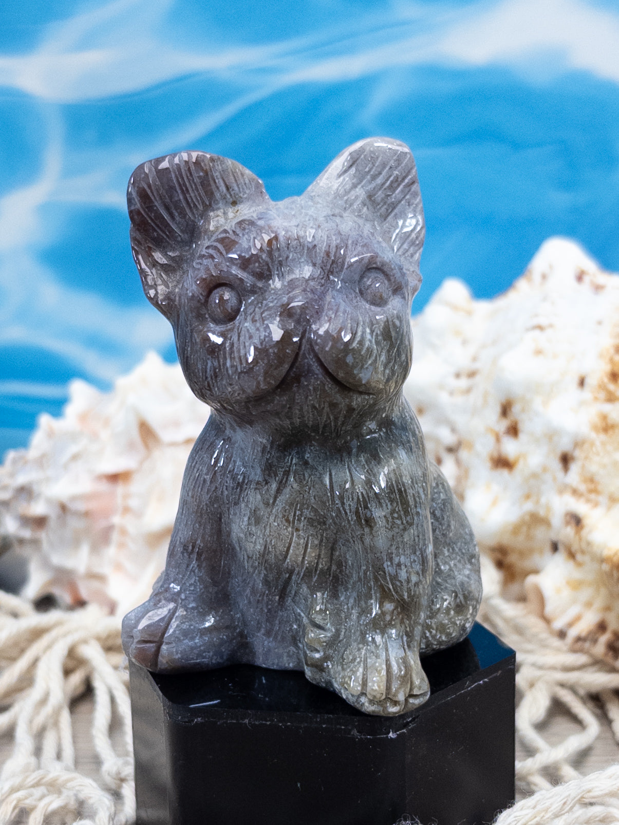 Ocean Jasper French Bulldog Carving