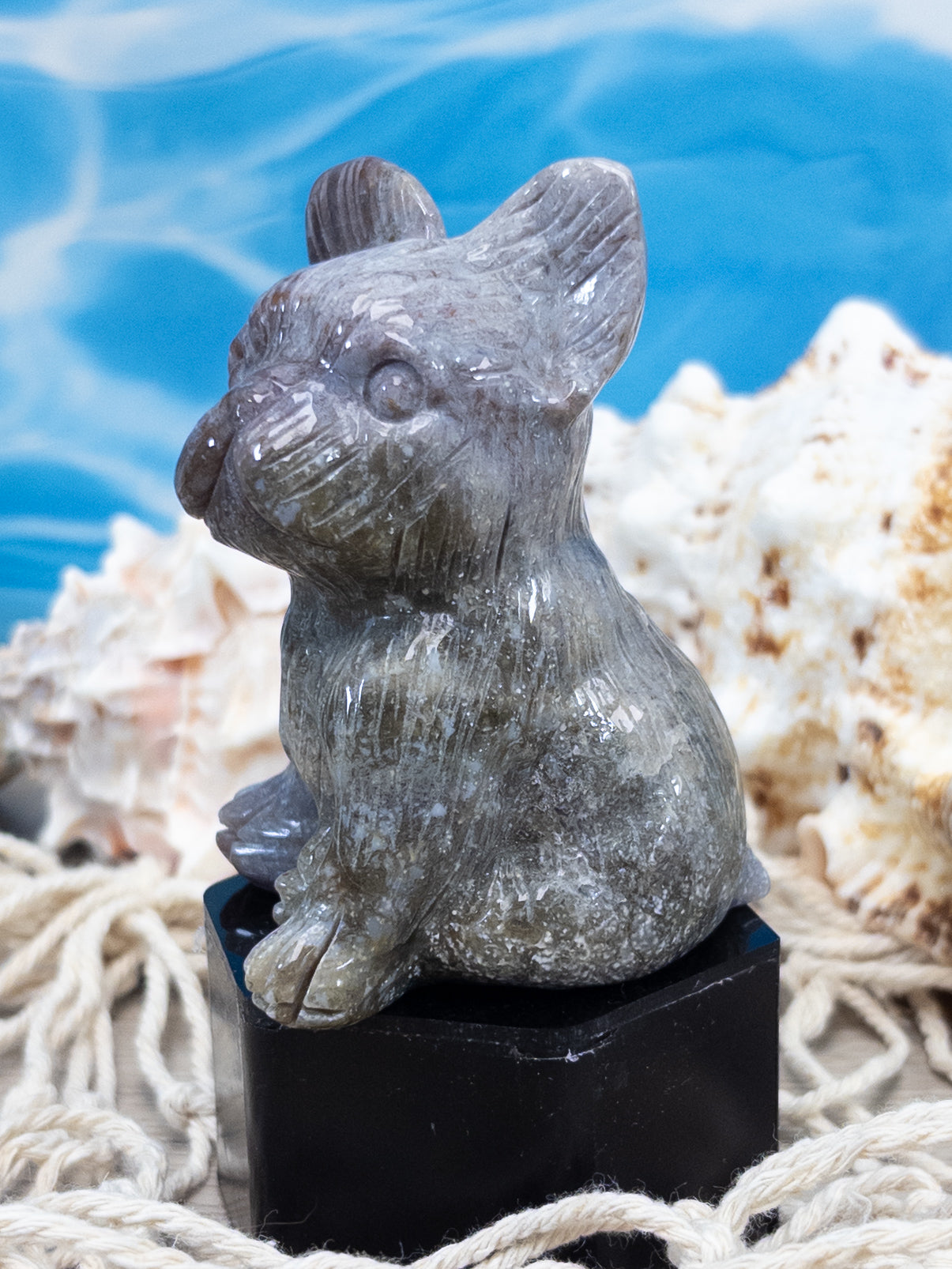 Ocean Jasper French Bulldog Carving