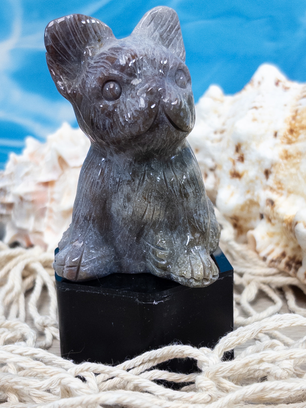 Ocean Jasper French Bulldog Carving