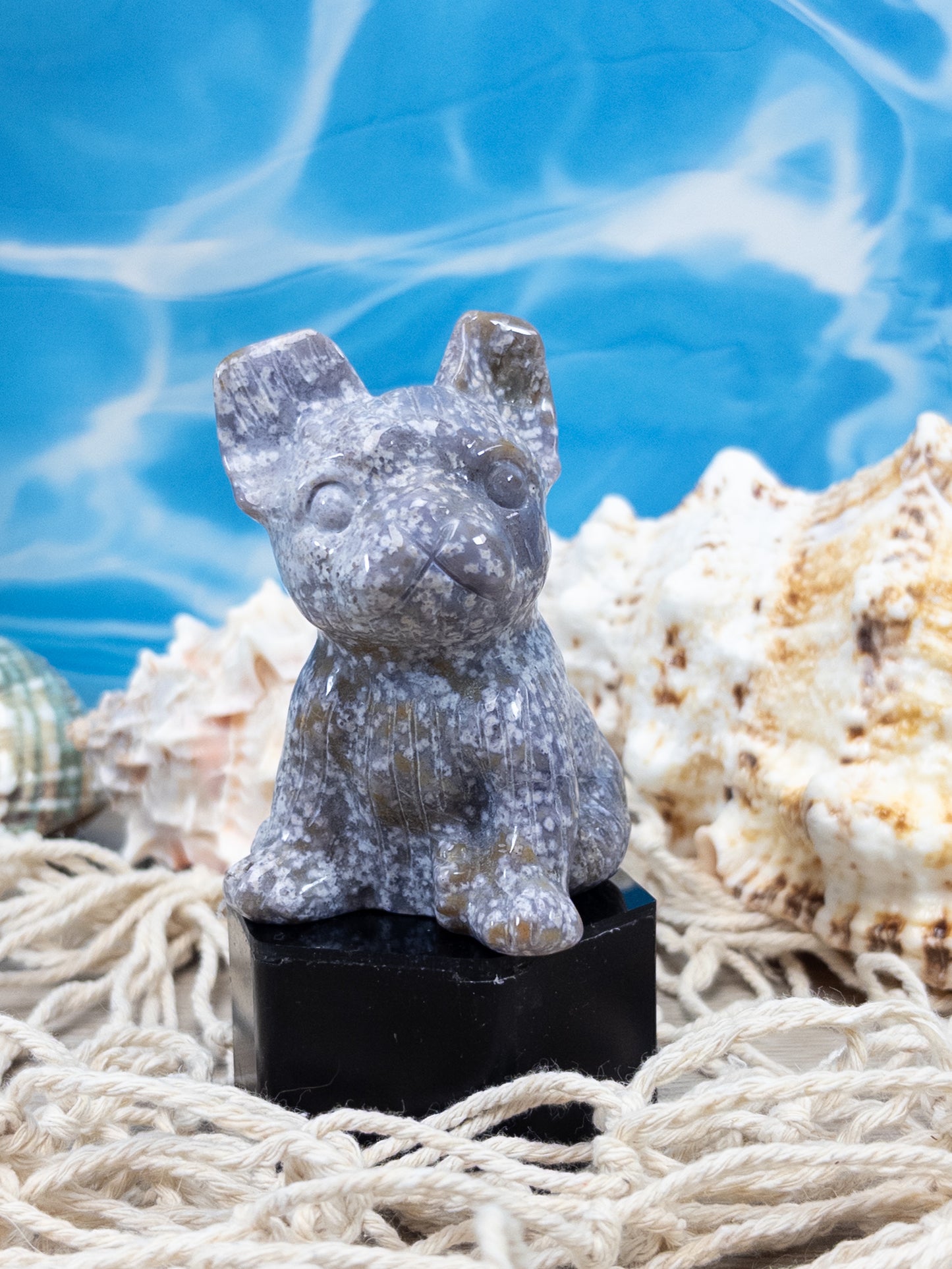 Ocean Jasper French Bulldog Carving