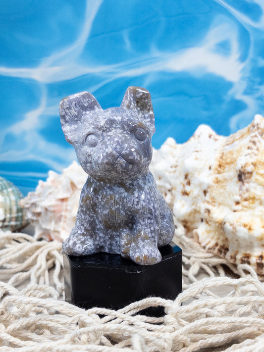 Ocean Jasper French Bulldog Carving