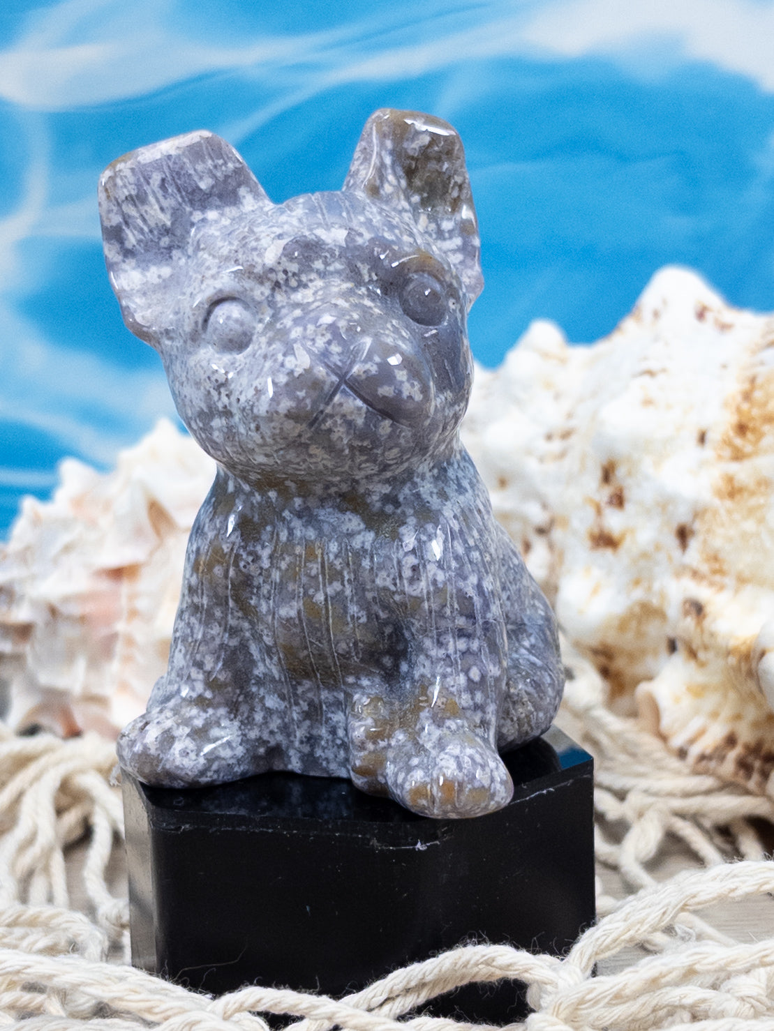 Ocean Jasper French Bulldog Carving