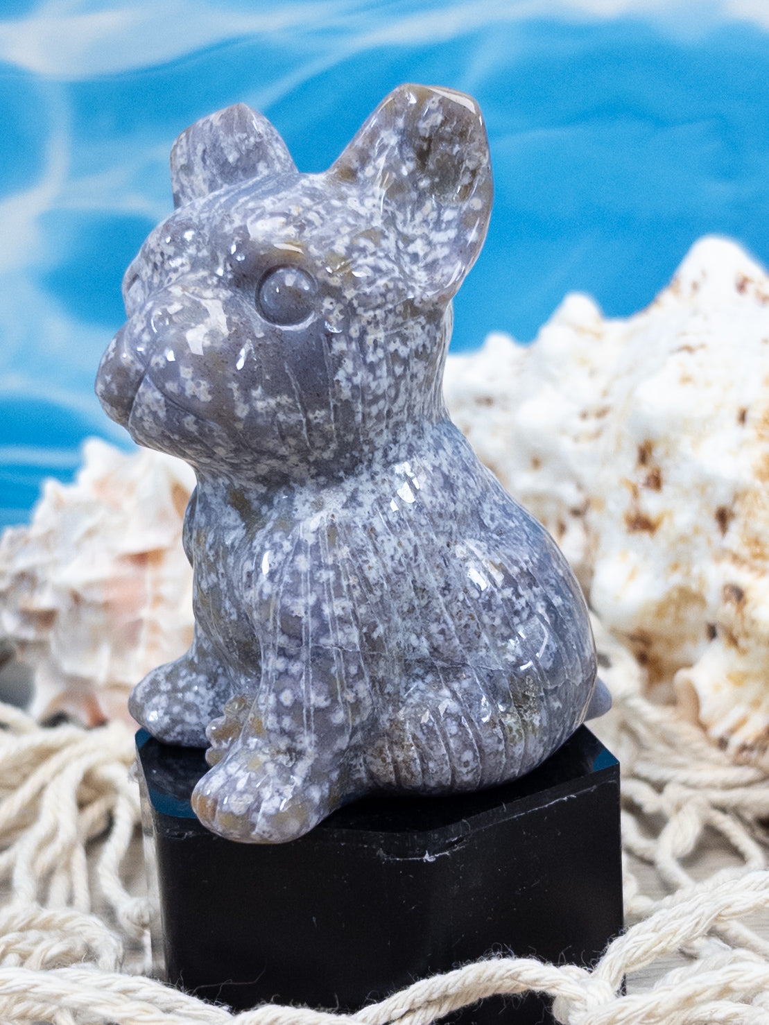 Ocean Jasper French Bulldog Carving