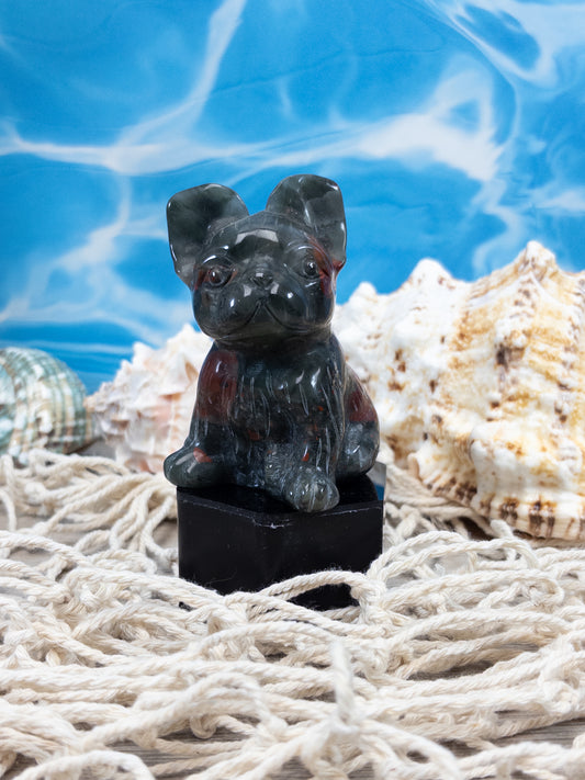 Bloodstone French Bulldog Carving