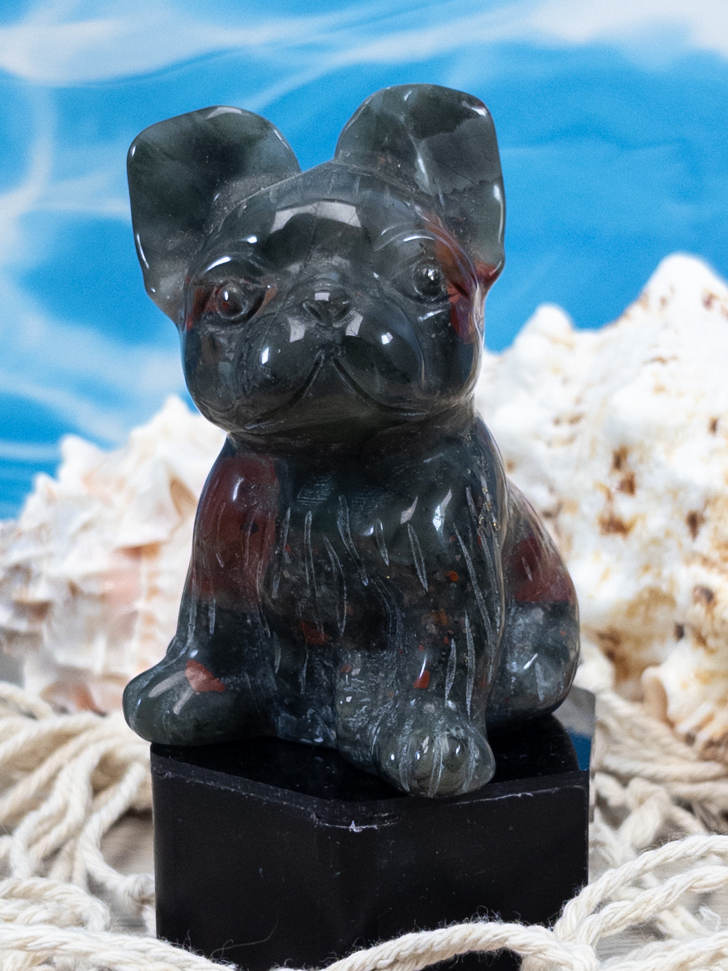 Bloodstone French Bulldog Carving