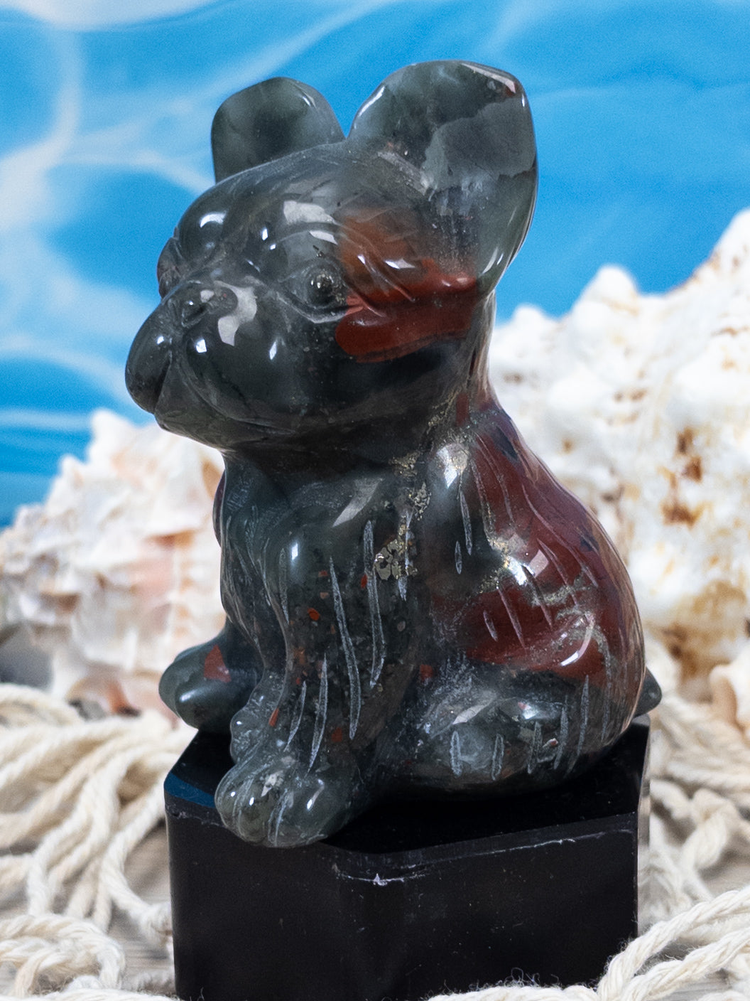 Bloodstone French Bulldog Carving