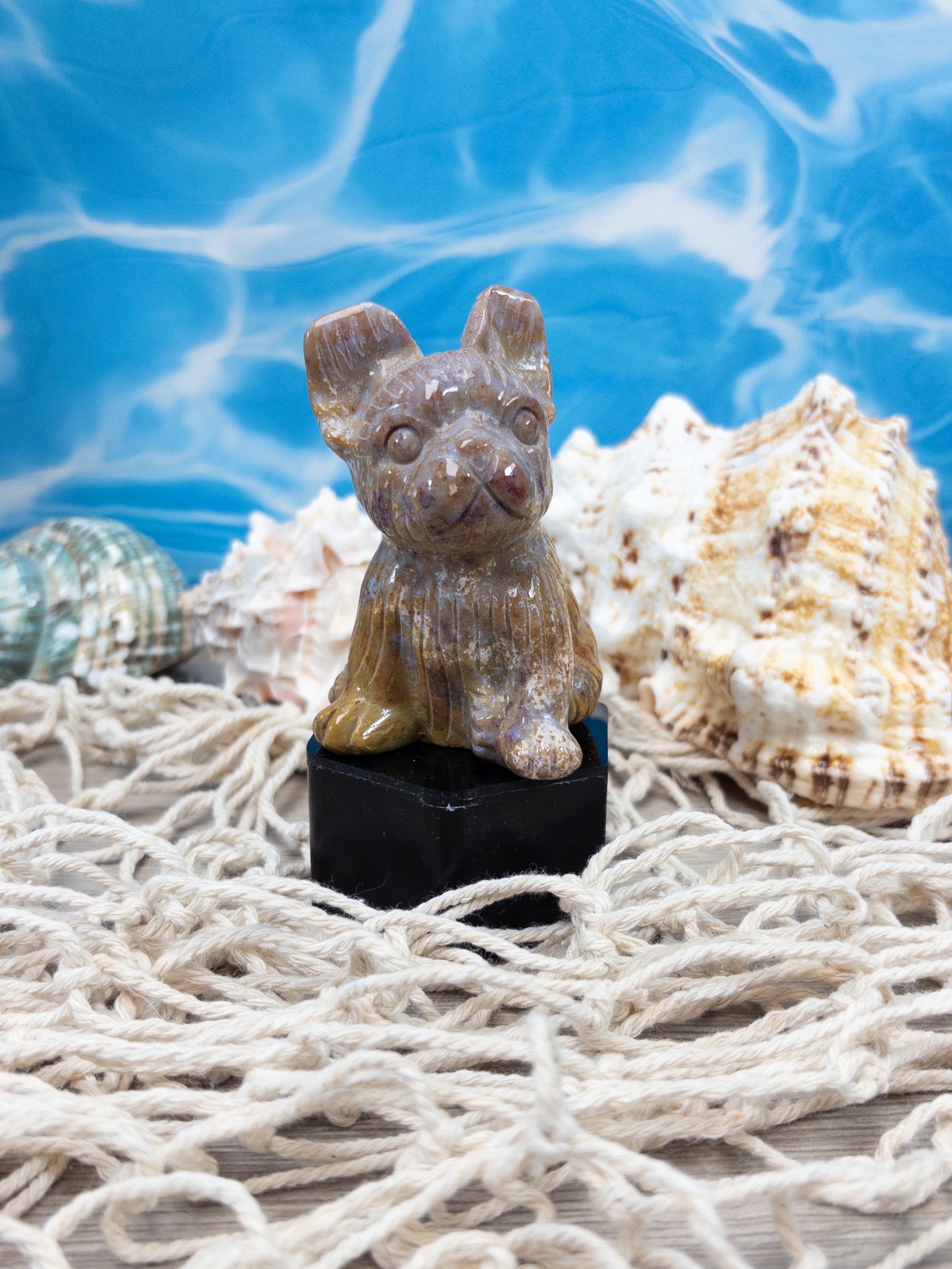 Ocean Jasper French Bulldog Carving