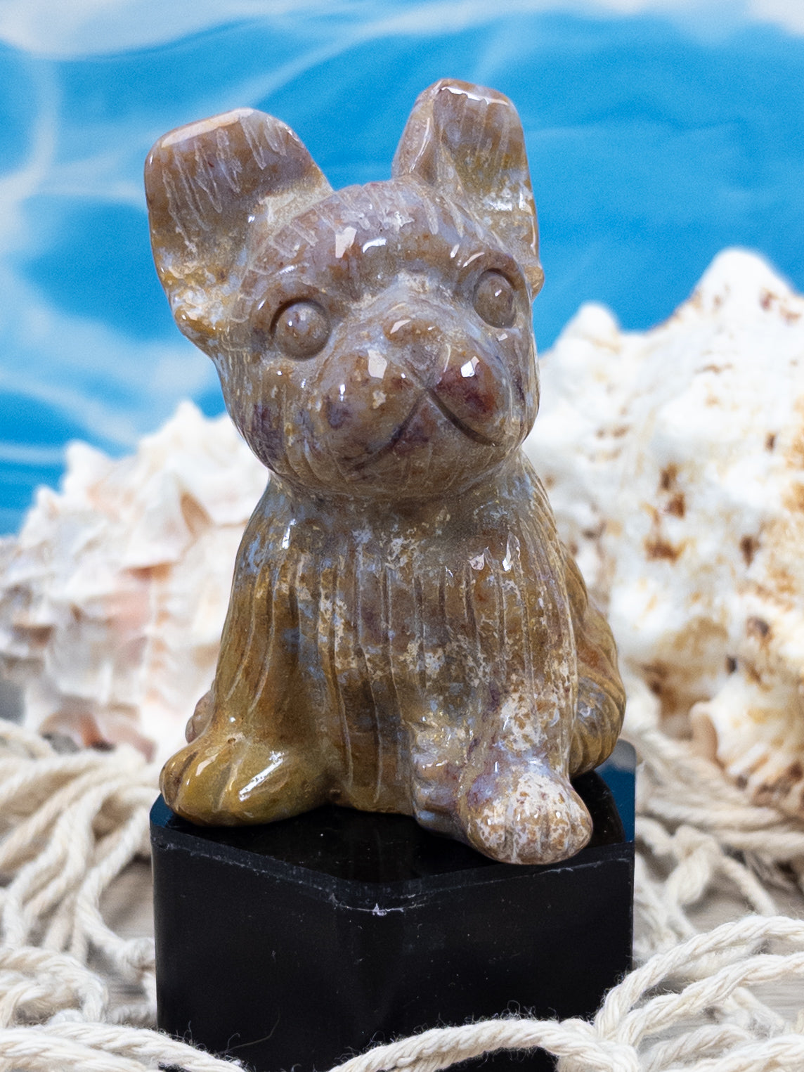 Ocean Jasper French Bulldog Carving