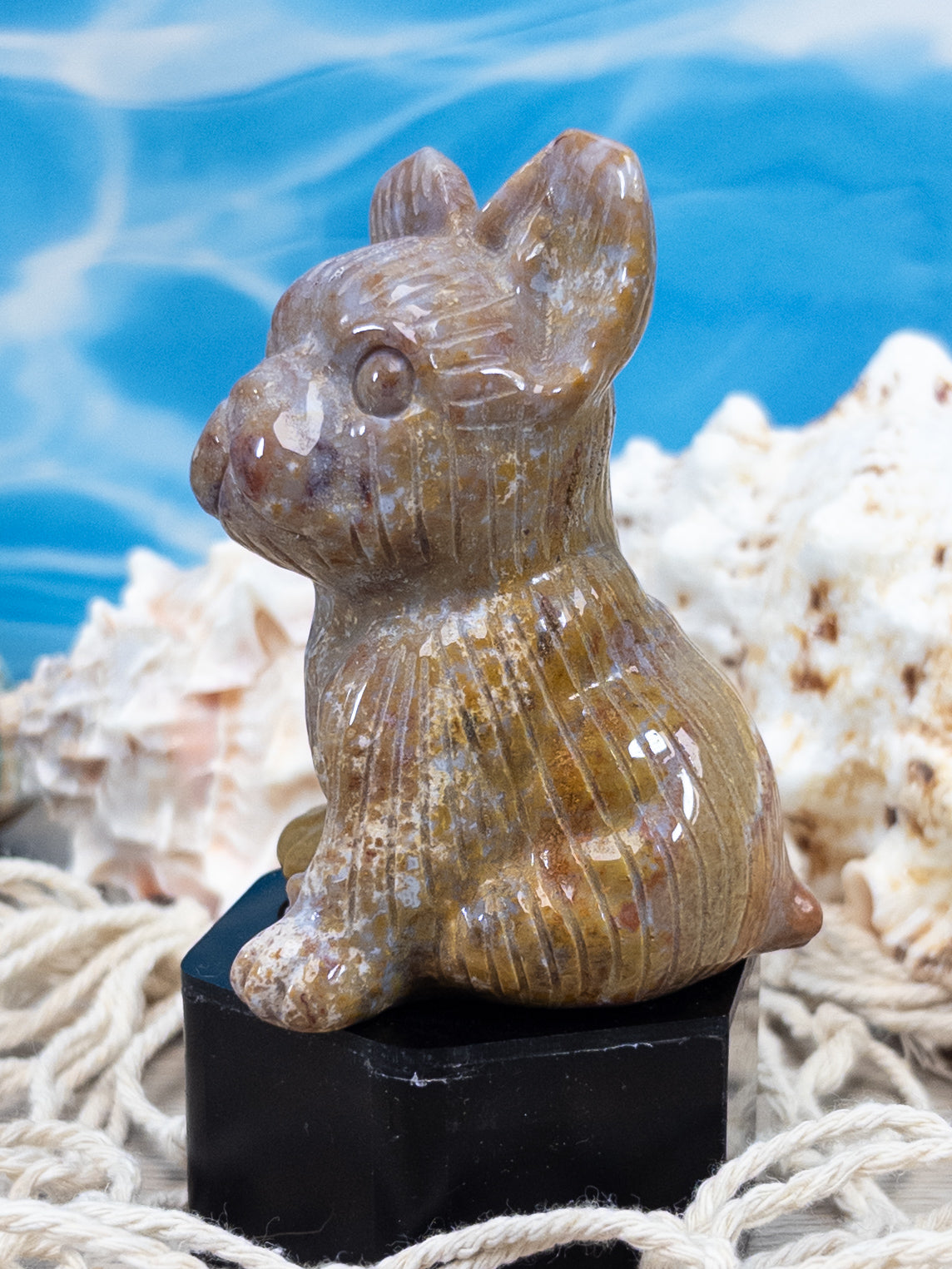 Ocean Jasper French Bulldog Carving