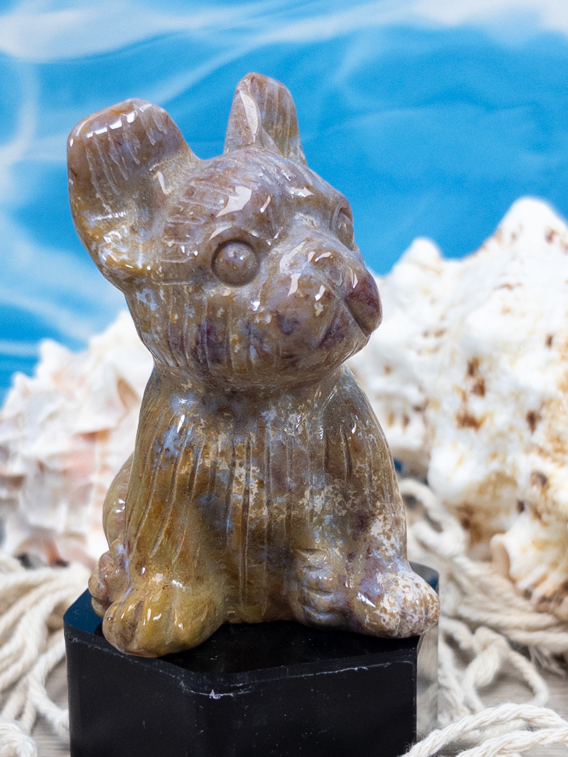 Ocean Jasper French Bulldog Carving