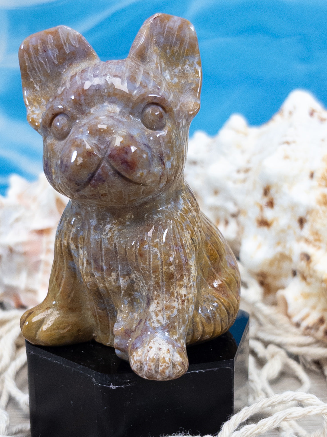 Ocean Jasper French Bulldog Carving