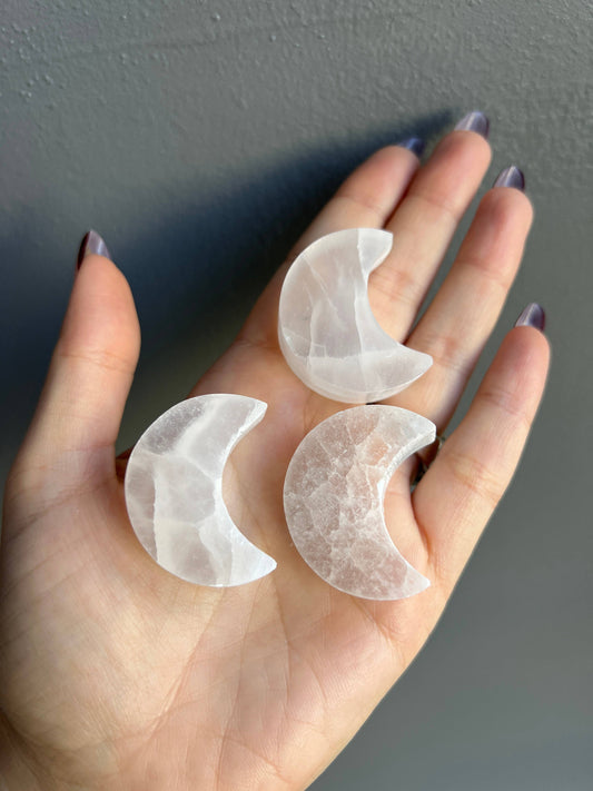 Mini Selenite Crystal Moon Carving