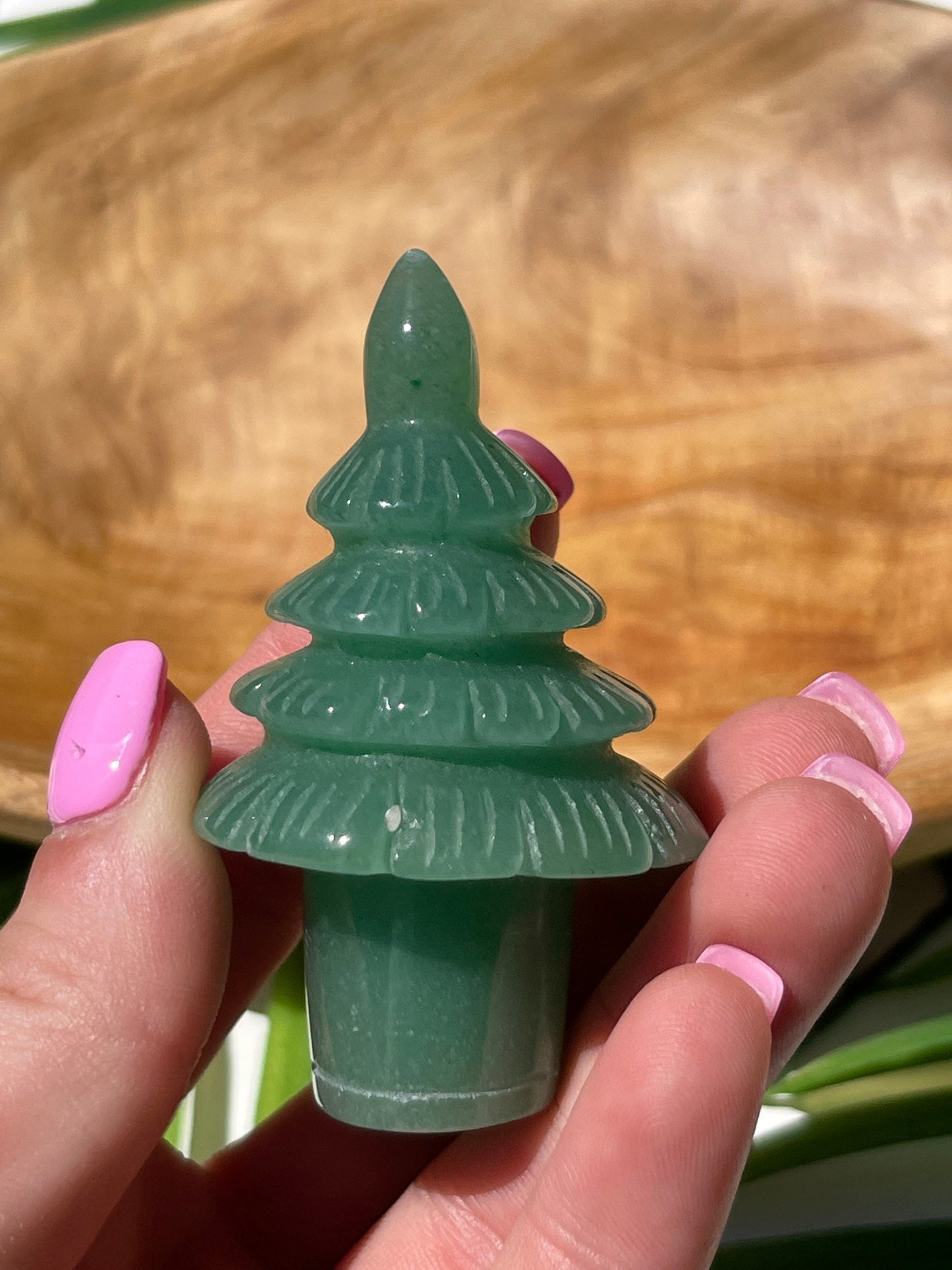 Green Chalcedony Christmas Tree Carving