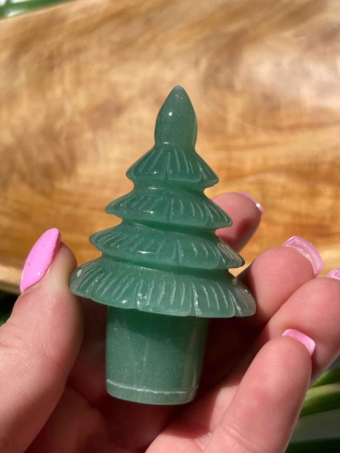 Green Chalcedony Christmas Tree Carving