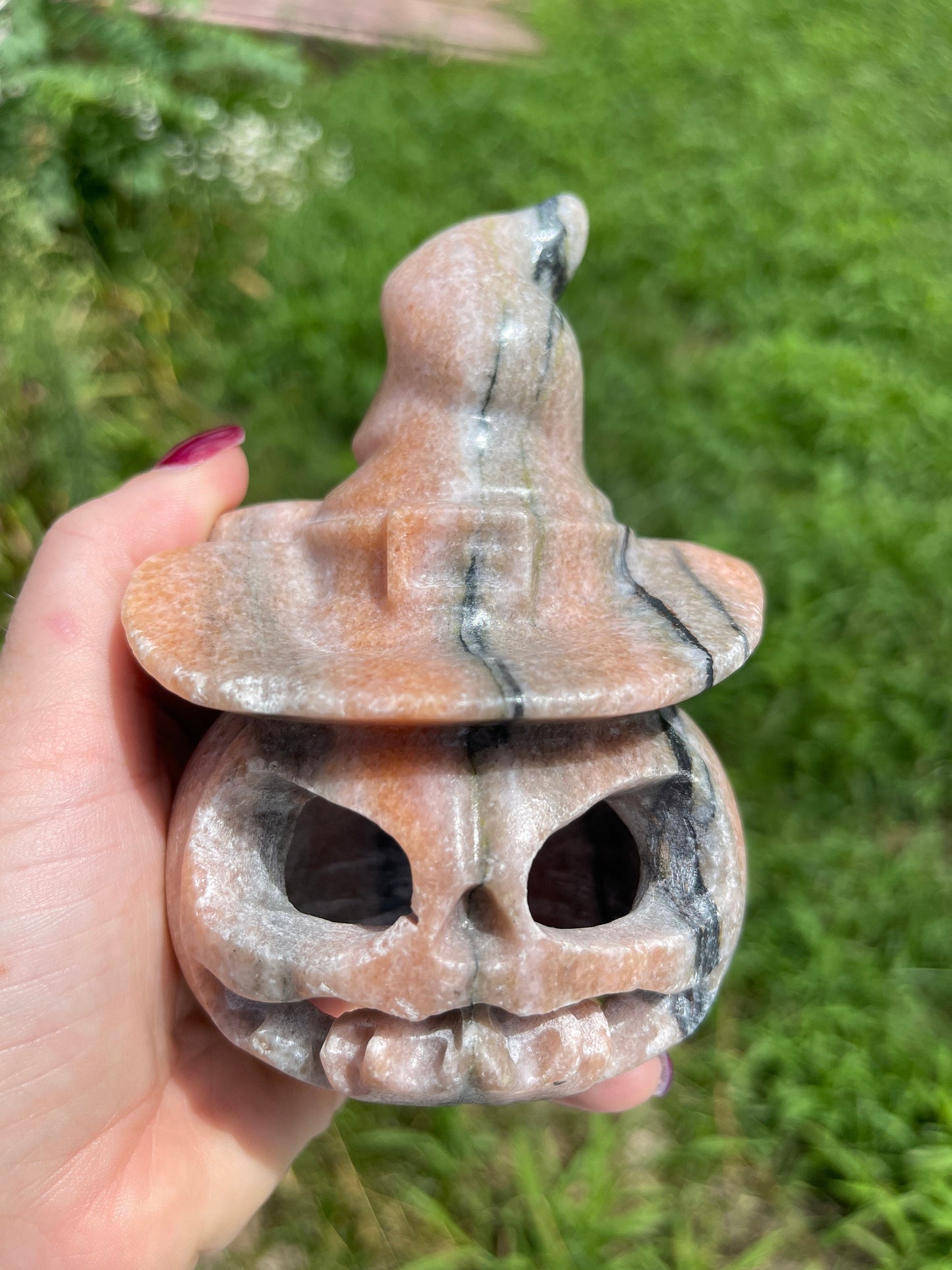 Large Calcite Pumpkin with Witch Hat