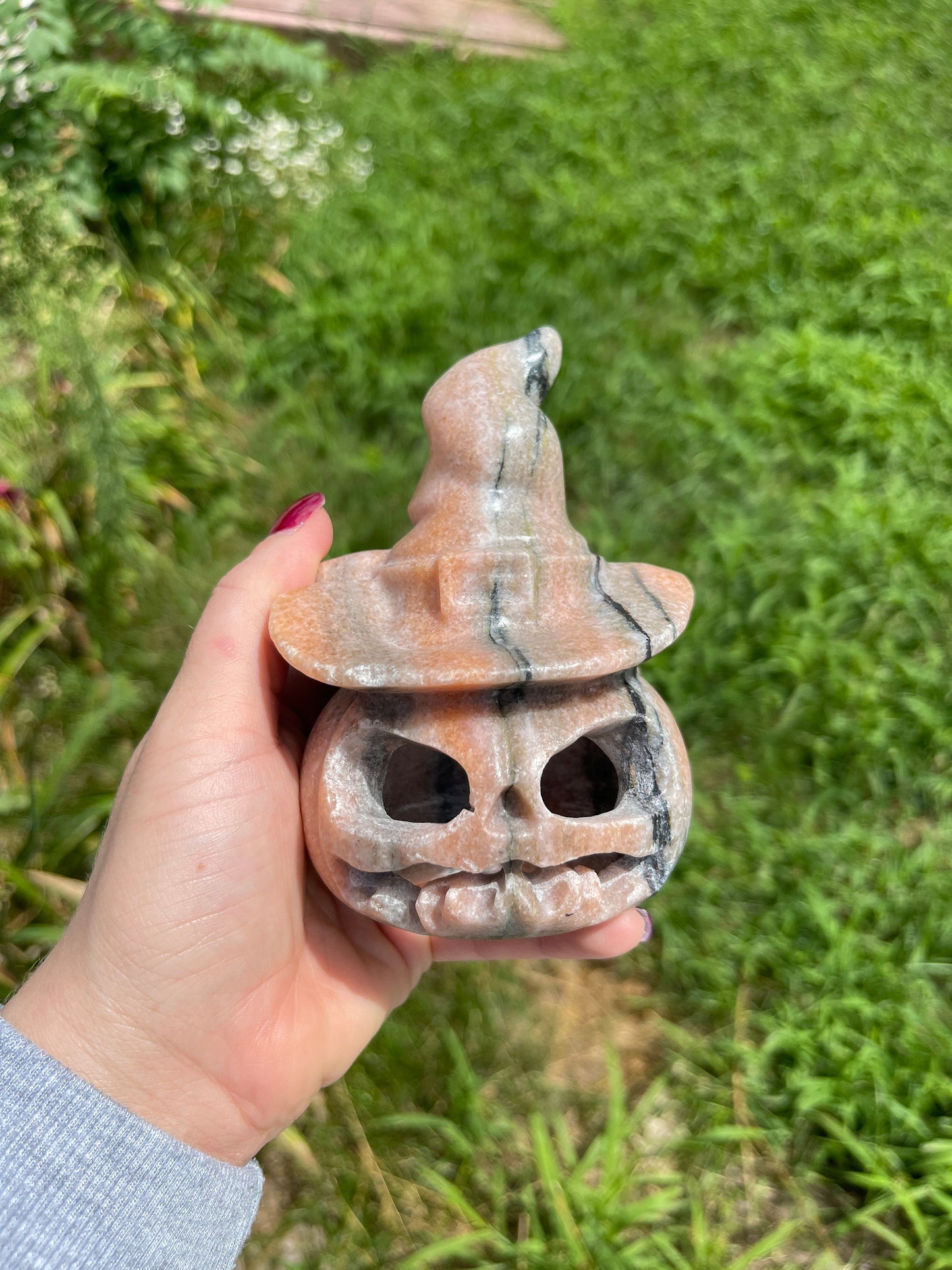Large Calcite Pumpkin with Witch Hat