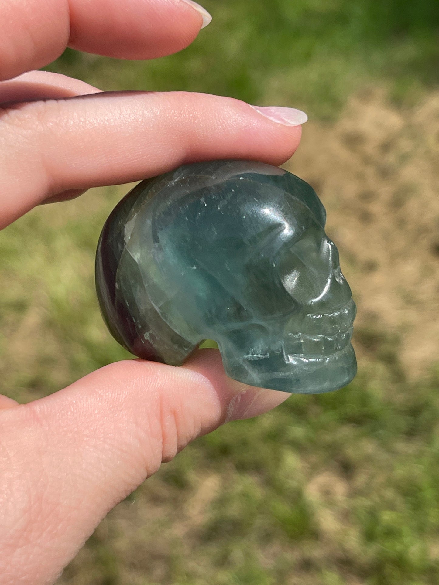 Green Fluorite Mini Skull Carving