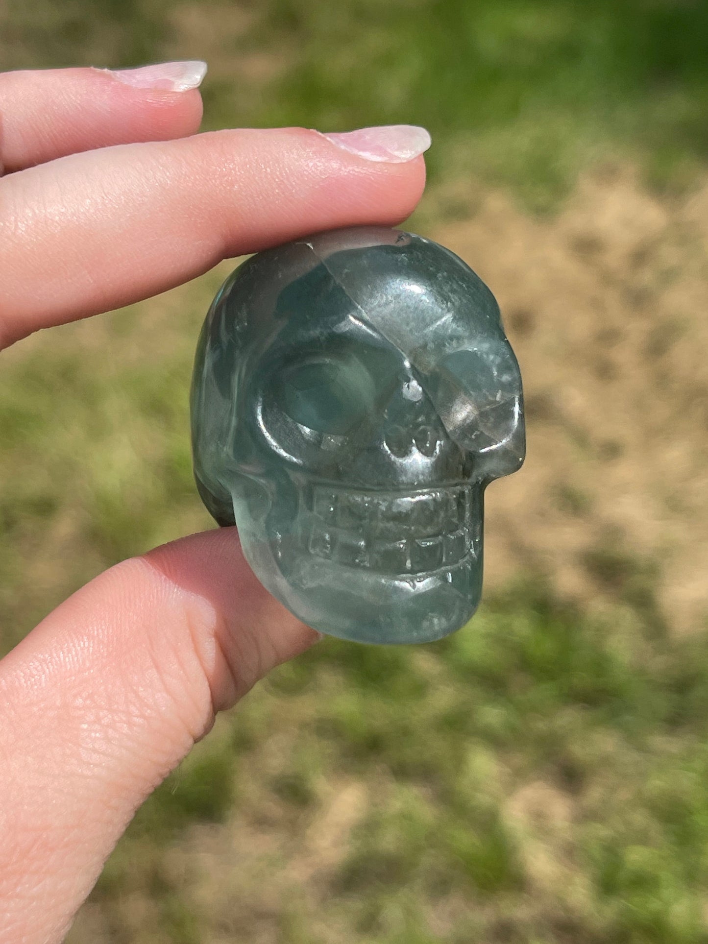 Green Fluorite Mini Skull Carving