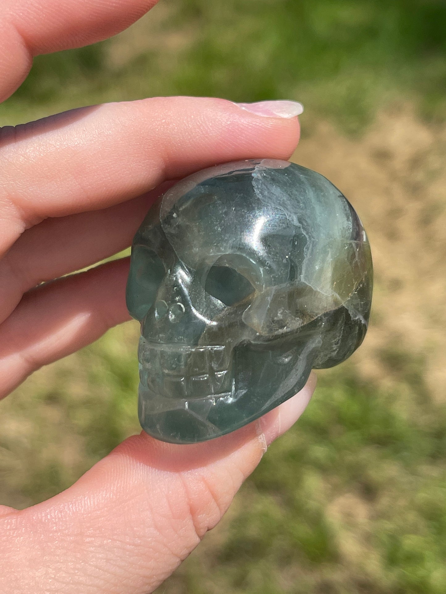 Green Fluorite Mini Skull Carving
