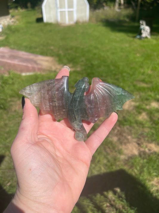 Fluorite Crystal Dragon Carving