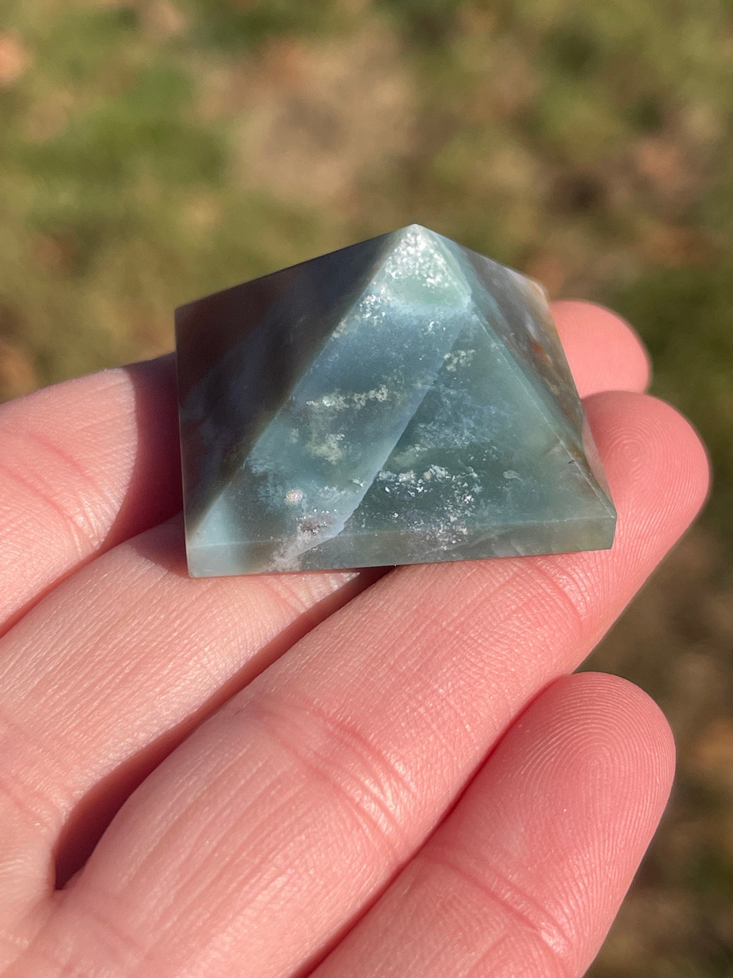 Ocean Jasper Crystal Pyramid: Meditation Stone Carving
