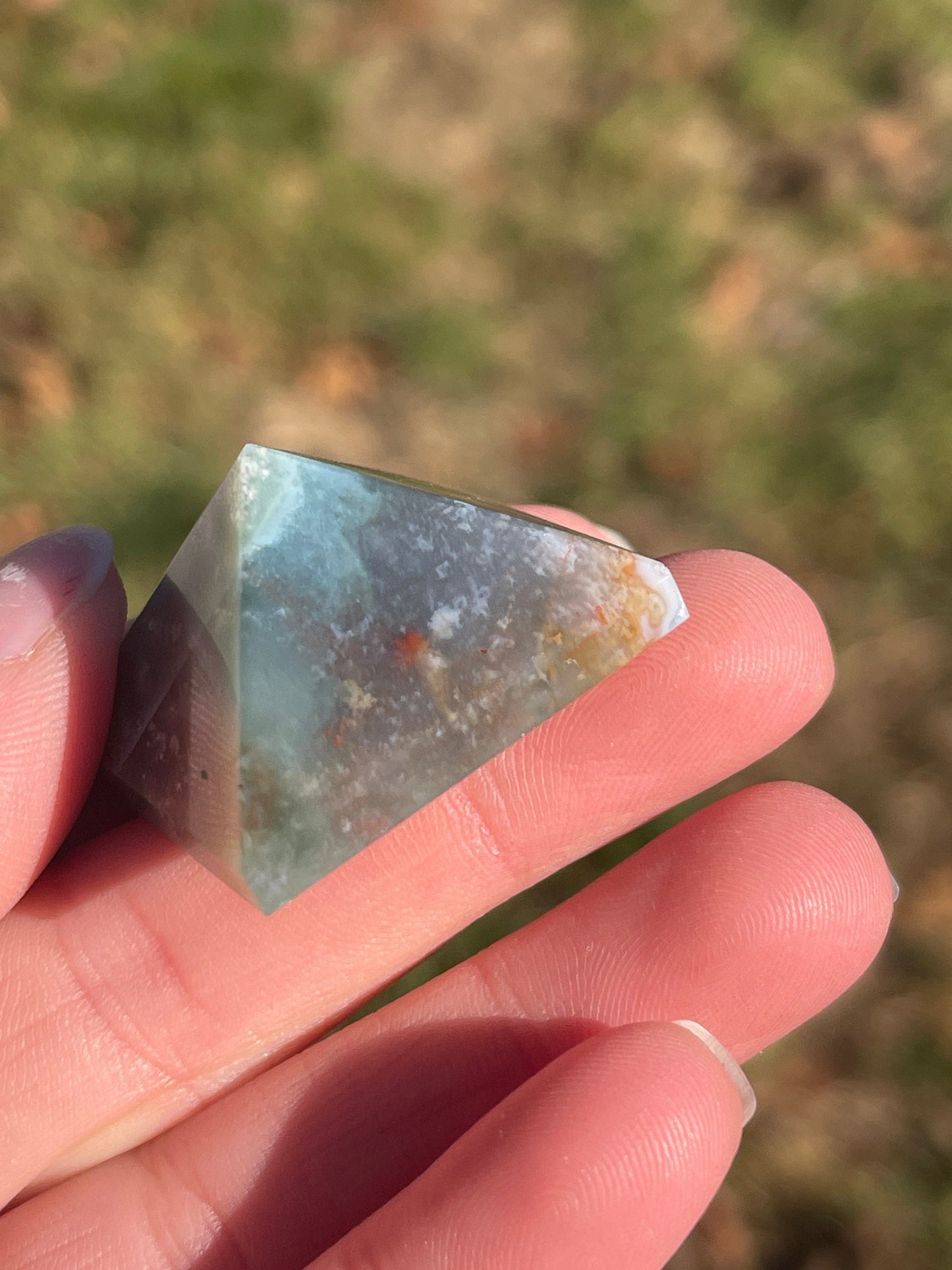 Ocean Jasper Crystal Pyramid: Meditation Stone Carving