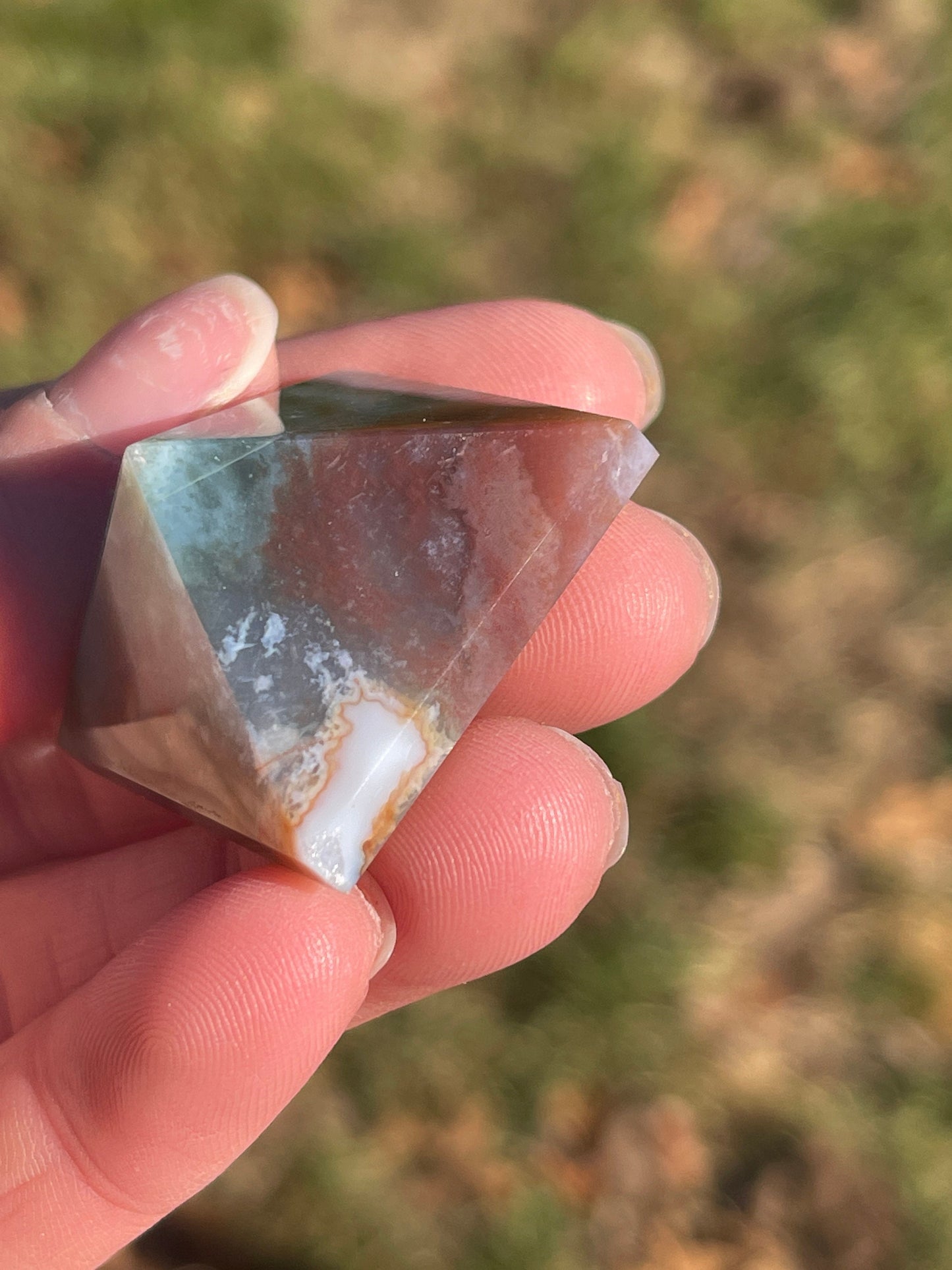 Ocean Jasper Crystal Pyramid: Meditation Stone Carving