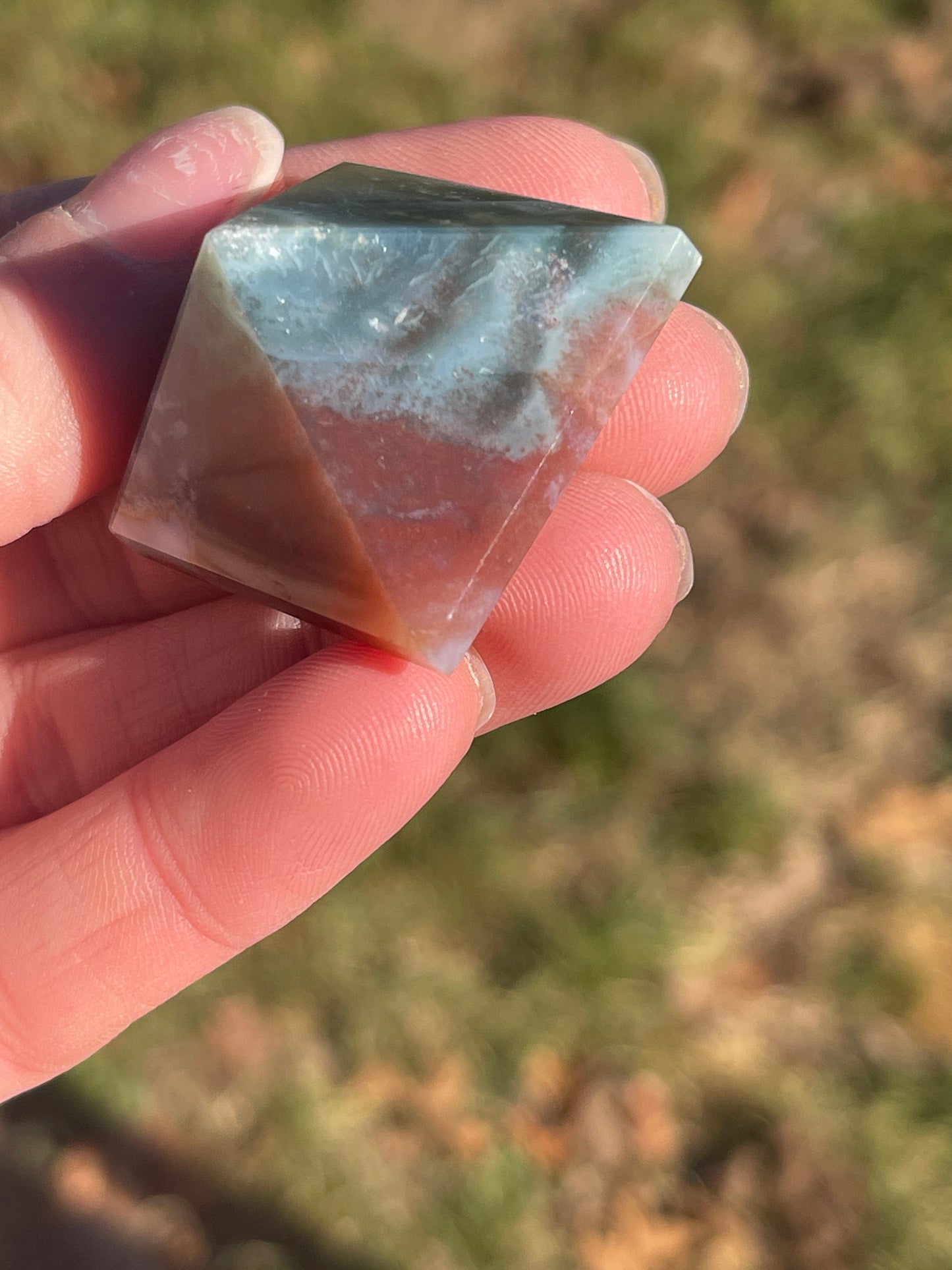 Ocean Jasper Crystal Pyramid: Meditation Stone Carving