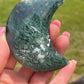 Moss Agate Moon Carving: Crystal Meditation Stone