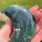 Moss Agate Moon Carving: Crystal Meditation Stone