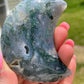Moss Agate Moon Crystal Carving: Meditation Stone Gift