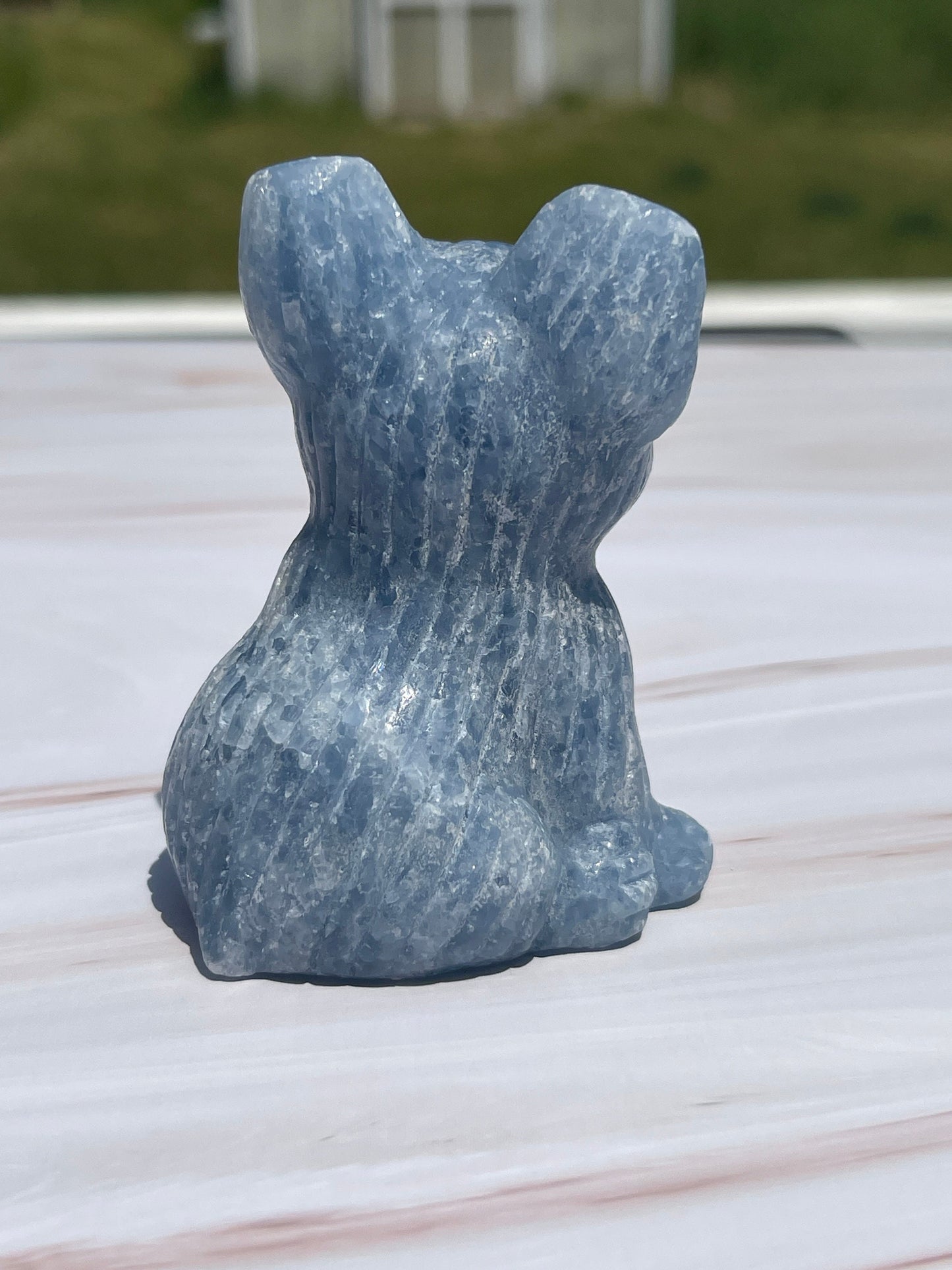 Blue Calcite French Bulldog Carving: Meditation Stone