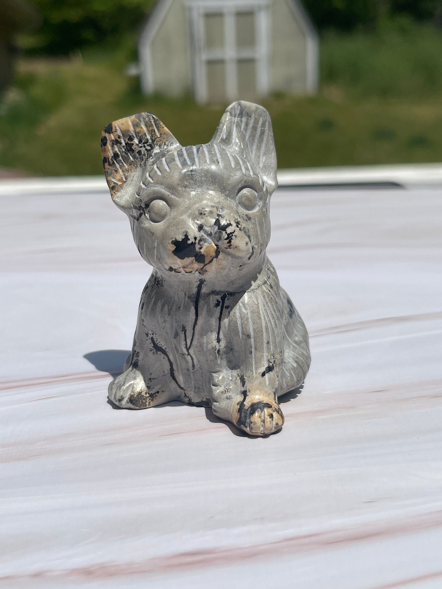Dendritic Jasper French Bulldog Carving