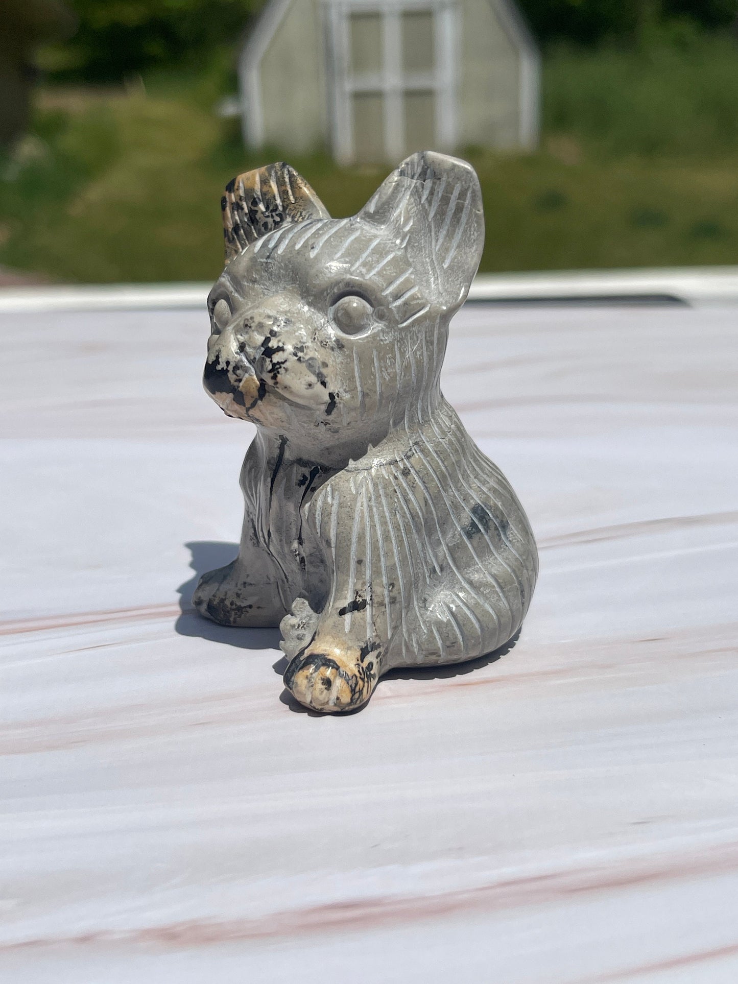 Dendritic Jasper French Bulldog Carving