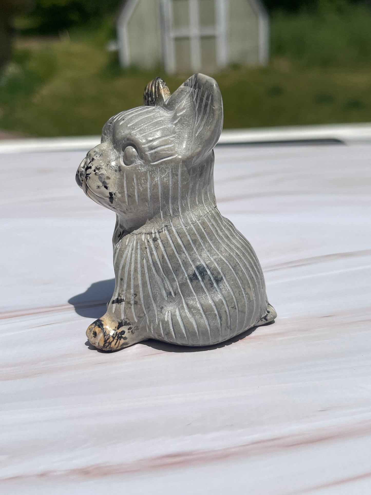 Dendritic Jasper French Bulldog Carving