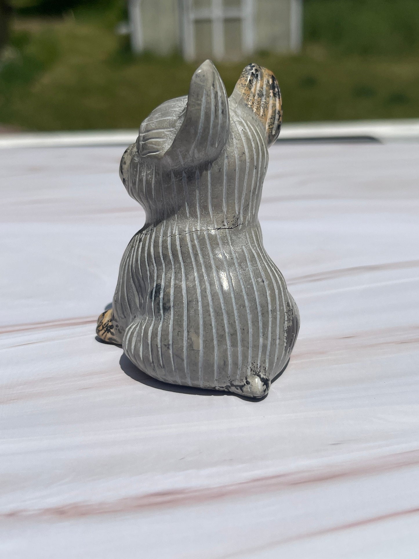 Dendritic Jasper French Bulldog Carving