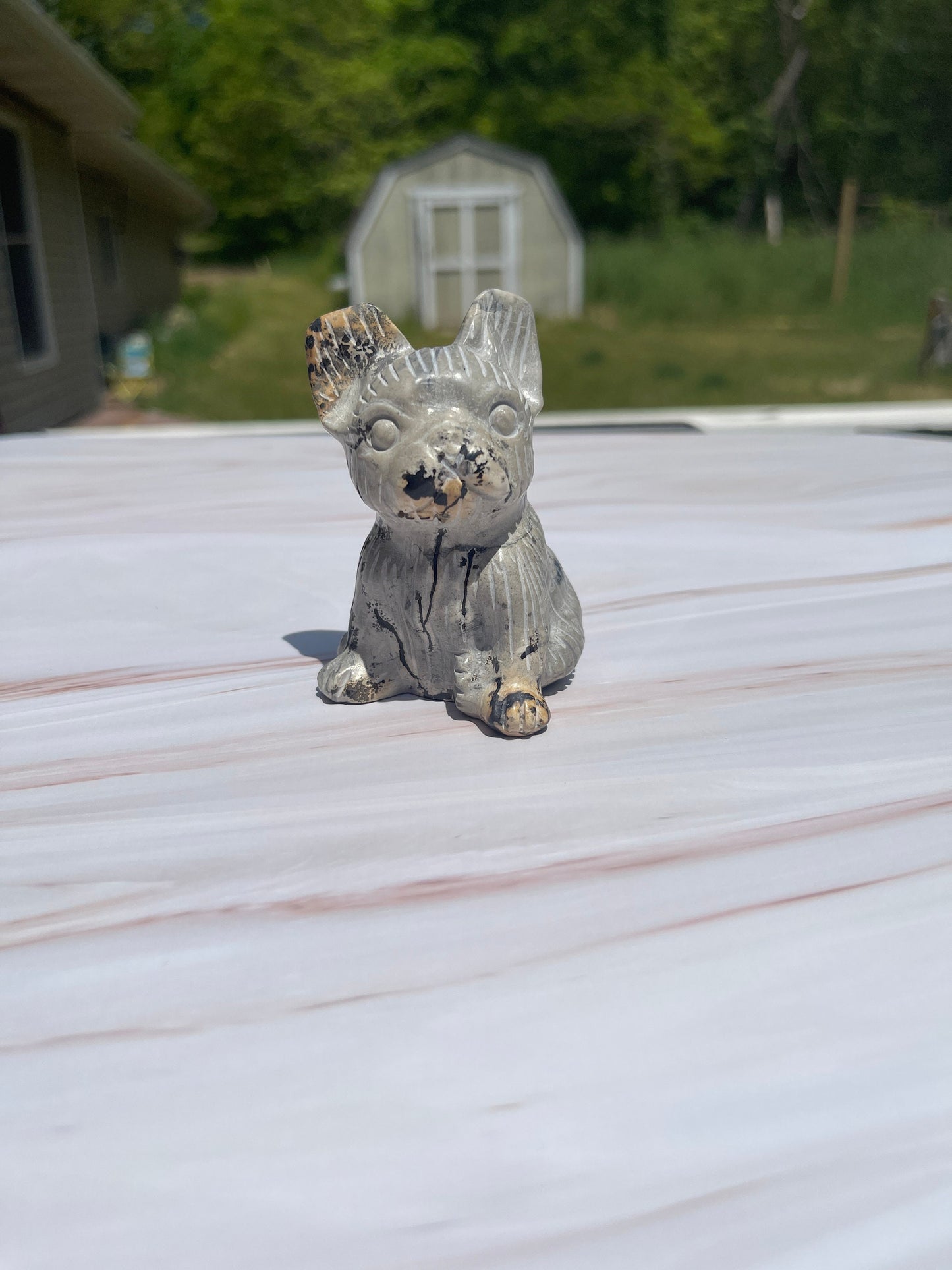 Dendritic Jasper French Bulldog Carving
