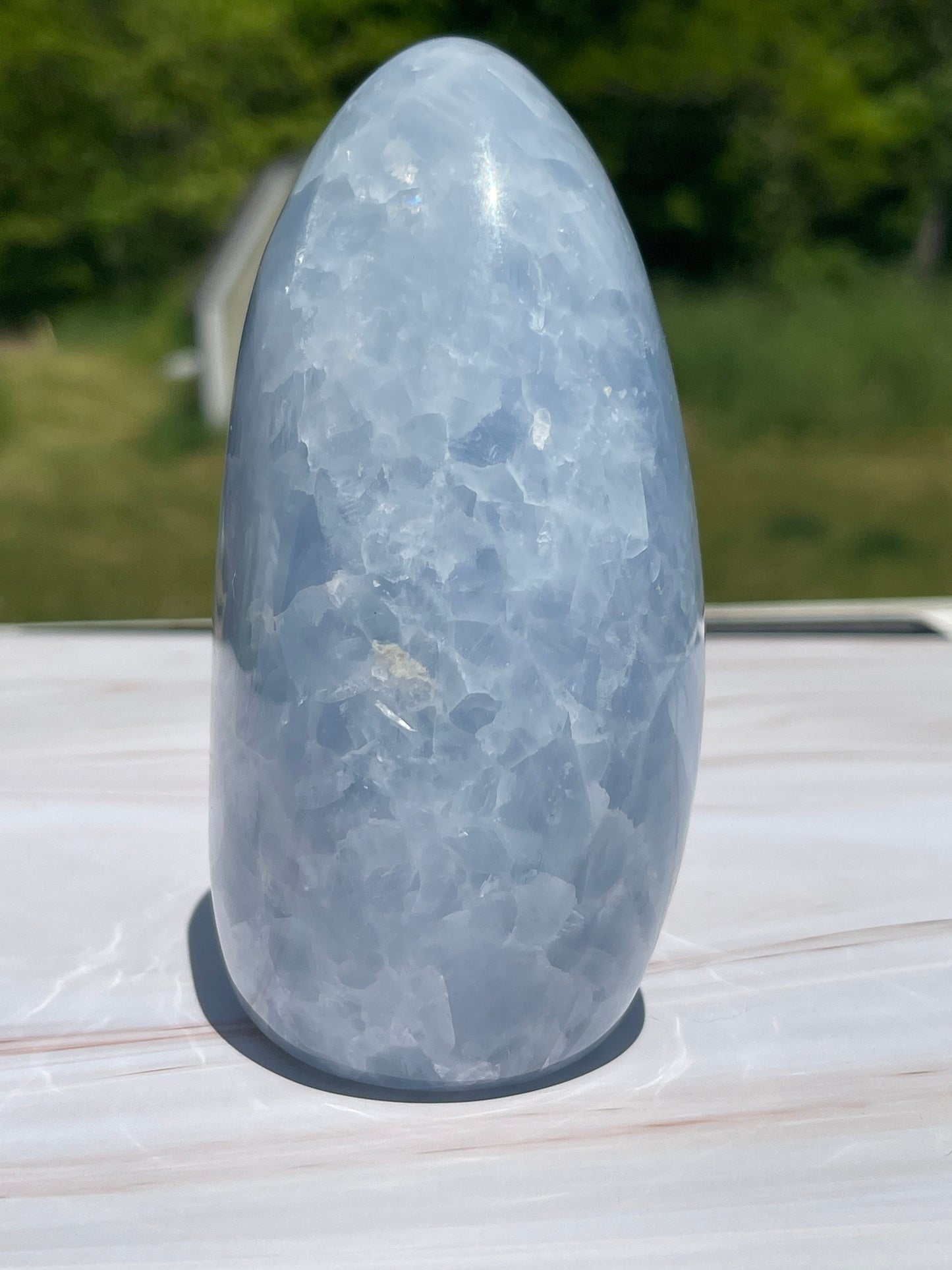 Blue Calcite Crystal Carving: Freeform Meditation Stone