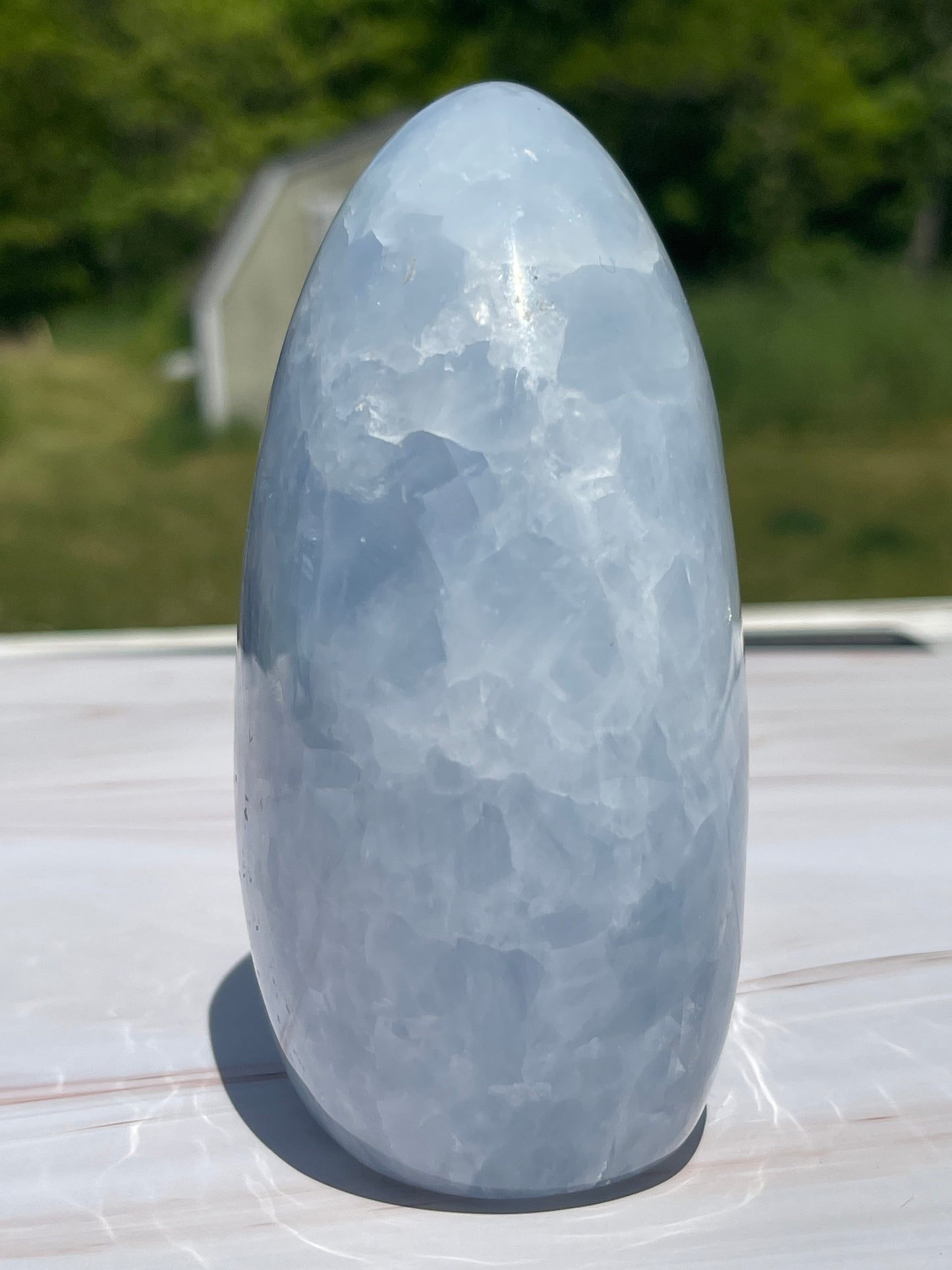 Blue Calcite Crystal Carving: Freeform Meditation Stone