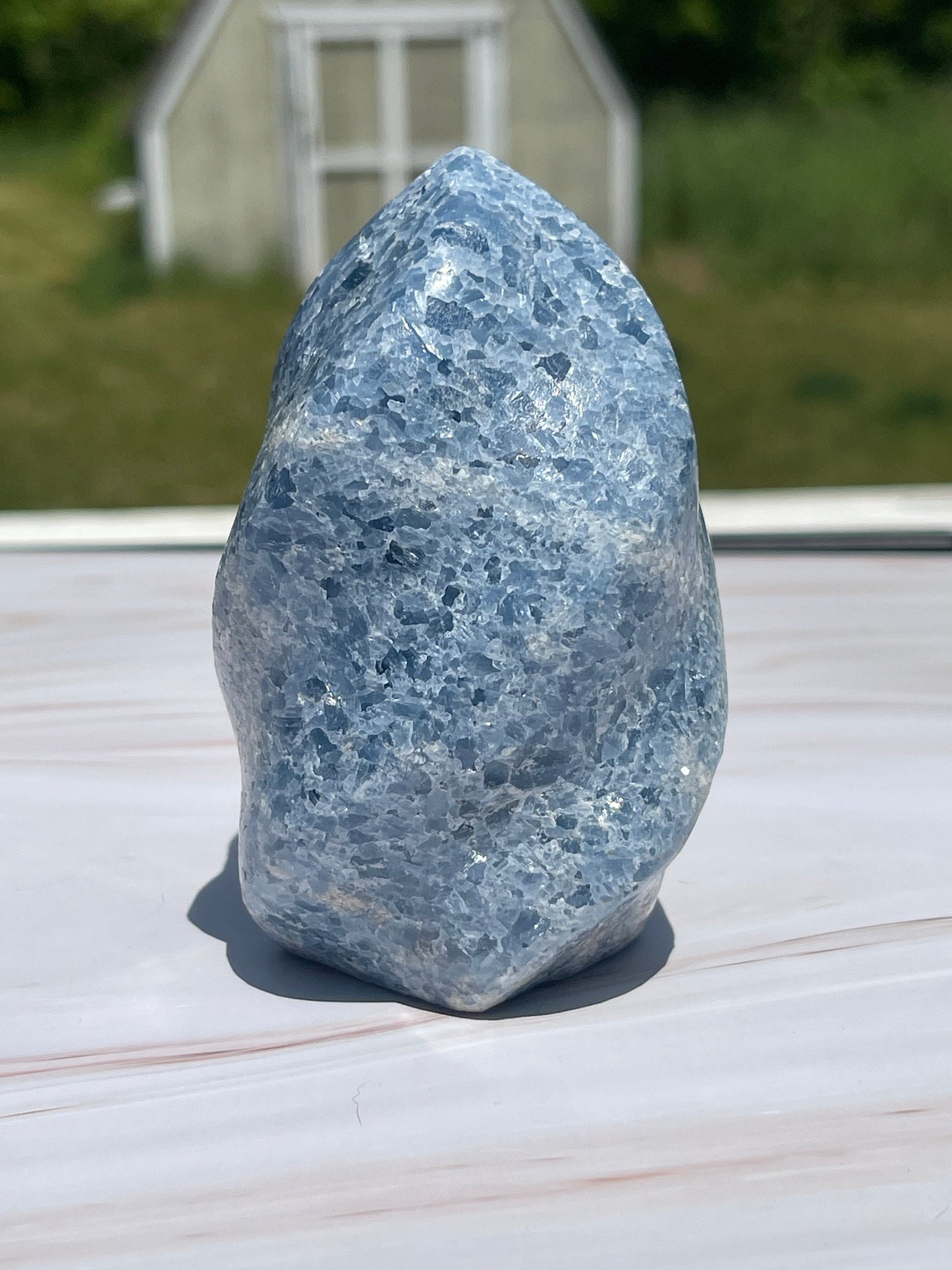 Blue Calcite Flame Carving